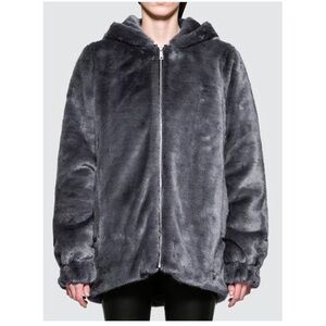 Helmut Lang Oversized Faux Mink Bomber Jacket.